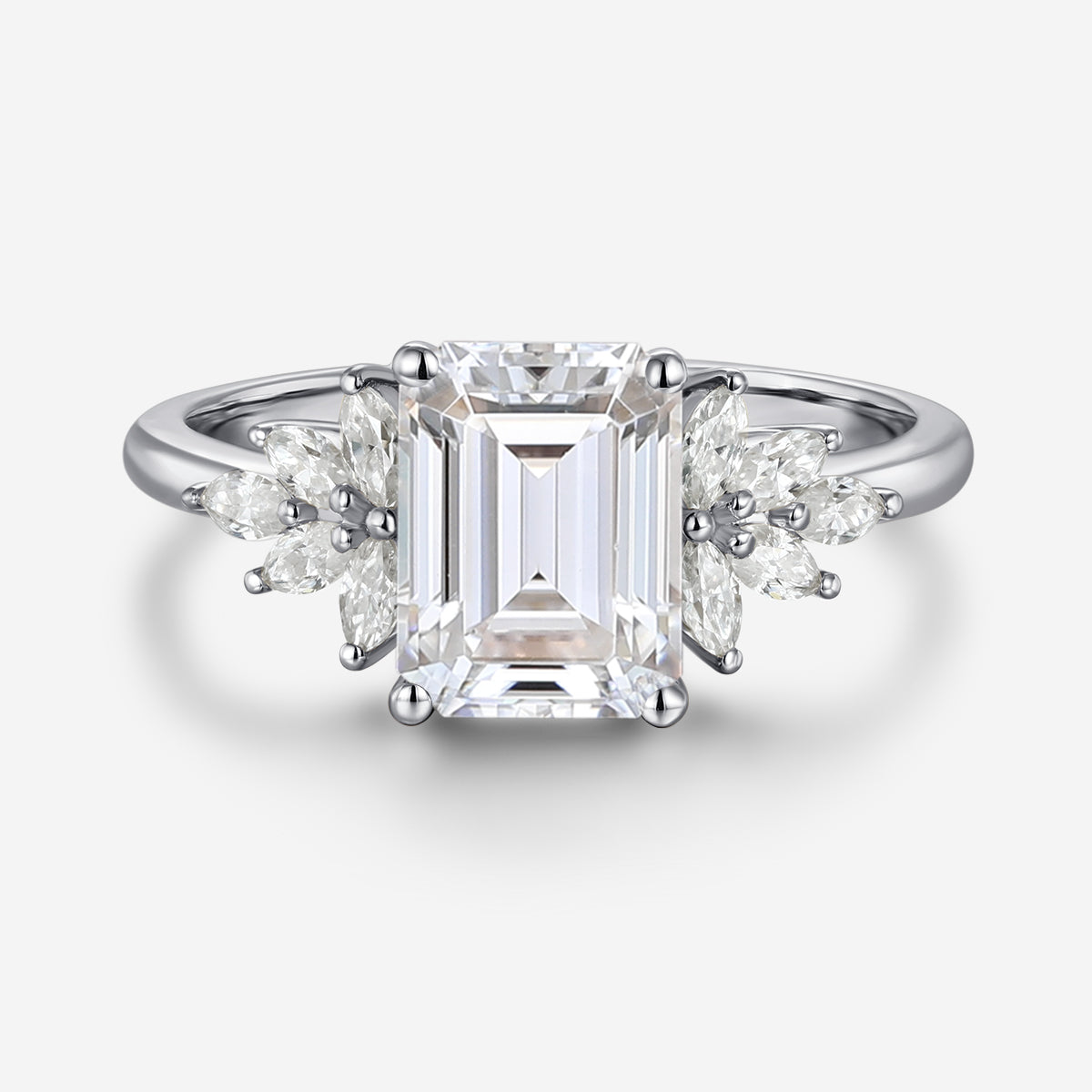 1.75 Carat Emerald cut Moissanite Cluster Engagement ring for Women