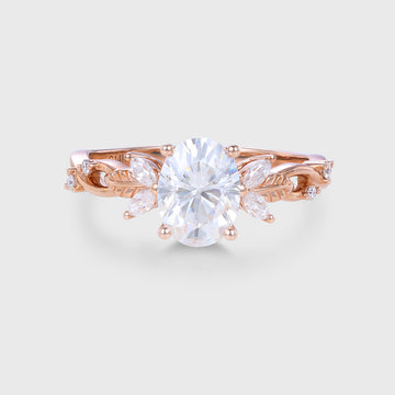 Oval cut Moissanite Cluster Engagement Ring