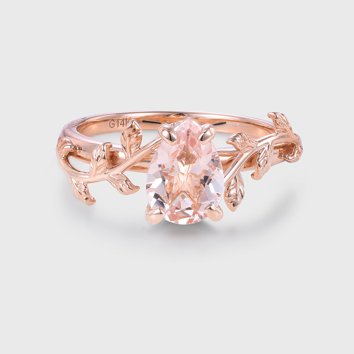 Inspired Pear cut Pink Morganite Solid Gold Engagement Ring