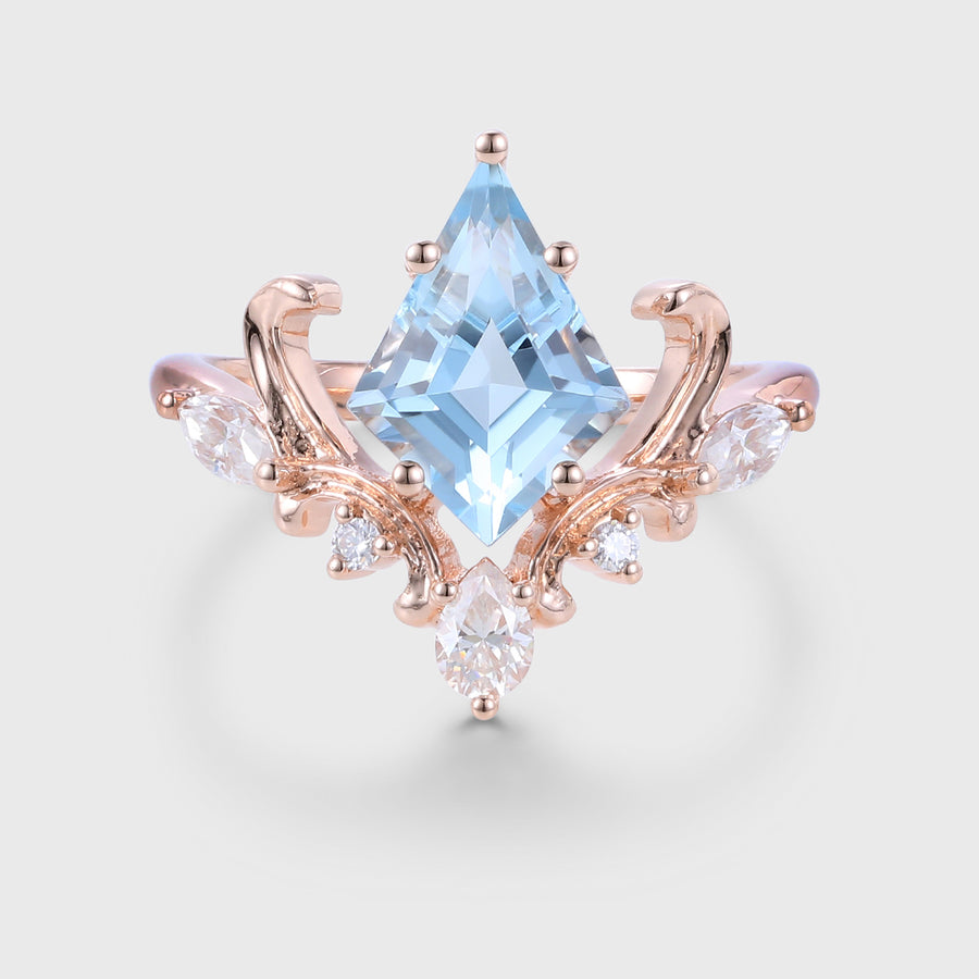 Kite Cut Aquamarine Rose Gold Engagement Ring