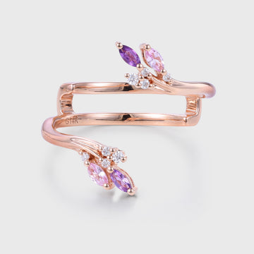 Double Marquise cut Amethyst | Pink Sapphire  Curved Wedding Band