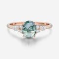 Natural Green Moss Agate Oval cut cluster Engagement Ring