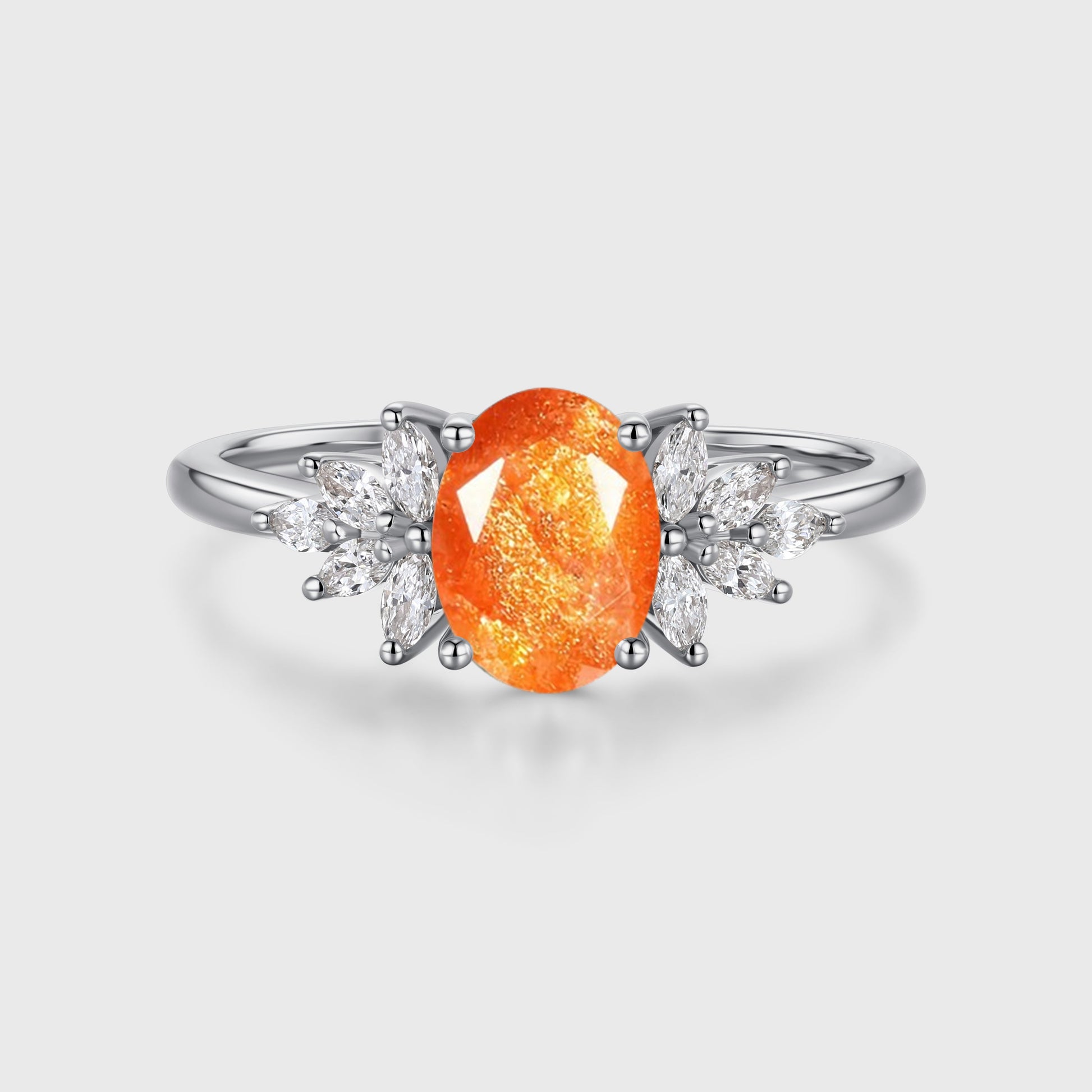 Oval Sun Stone Cluster Engagement Ring