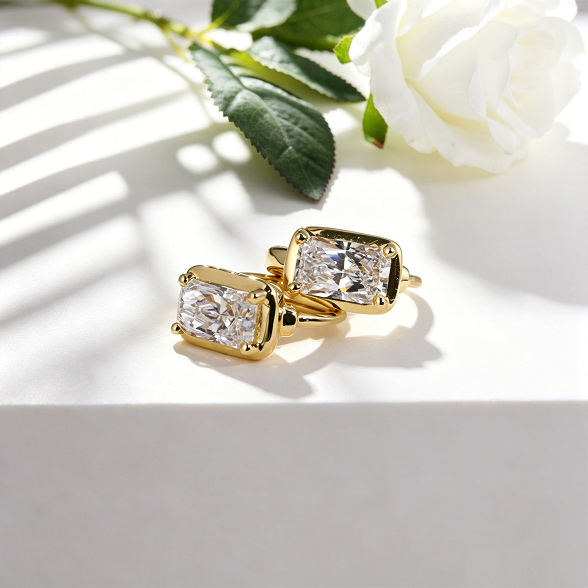 Emerald cut Lab grown Diamonds Hoop Earrings Set