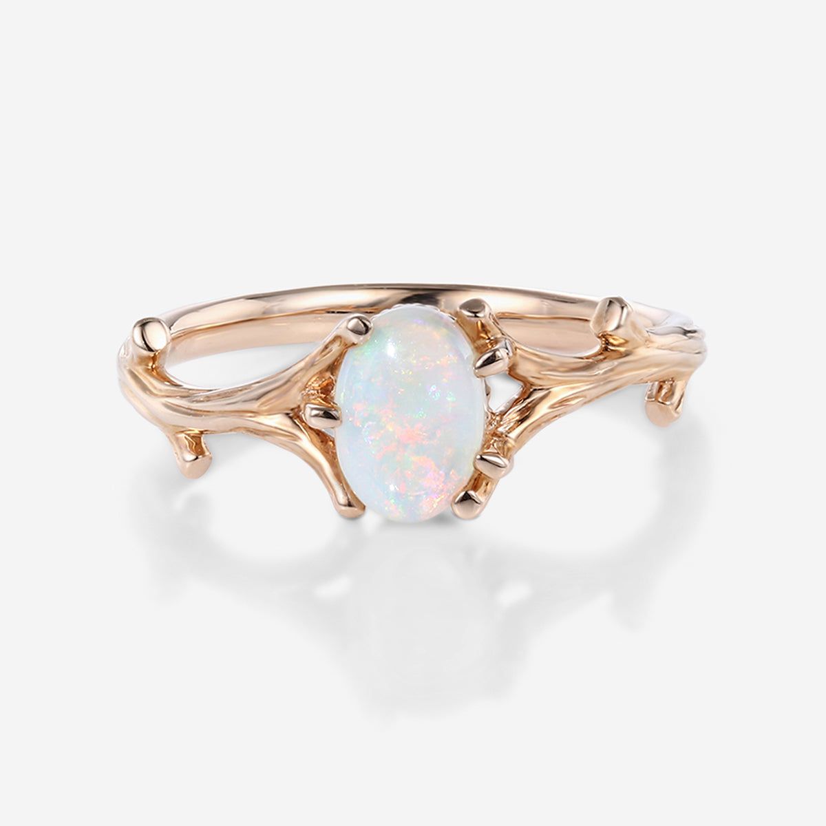 Nature Inspired Oval cut Opal Leaf Engagement Ring