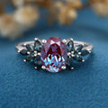 1.5Carat Oval cut Lab Alexandrite Cluster Engagement Ring