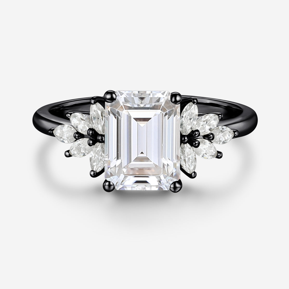 1.75 Carat Emerald cut Moissanite Cluster Engagement ring for Women