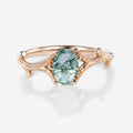 Nature Inspired Oval cut Moss Agate Leaf Engagement Ring