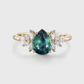 1.2Carat Pear Blue-Green Sapphir Cluster Engagement ring