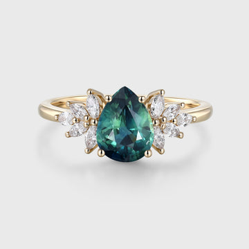 1.2Carat Pear Blue-Green Sapphir Cluster Engagement ring
