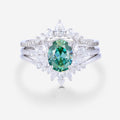 3PCS 1.5 Carat Oval cut Green Moissanite Cluster Engagement Bridal Set