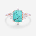 Emerald Cut Turquoise Cluster Engagement Ring