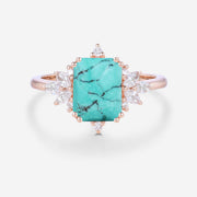 Emerald Cut Turquoise Cluster Engagement Ring
