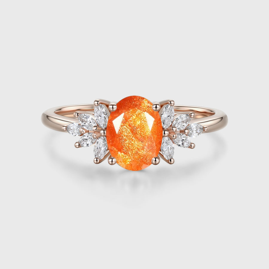 Oval Sun Stone Cluster Engagement Ring