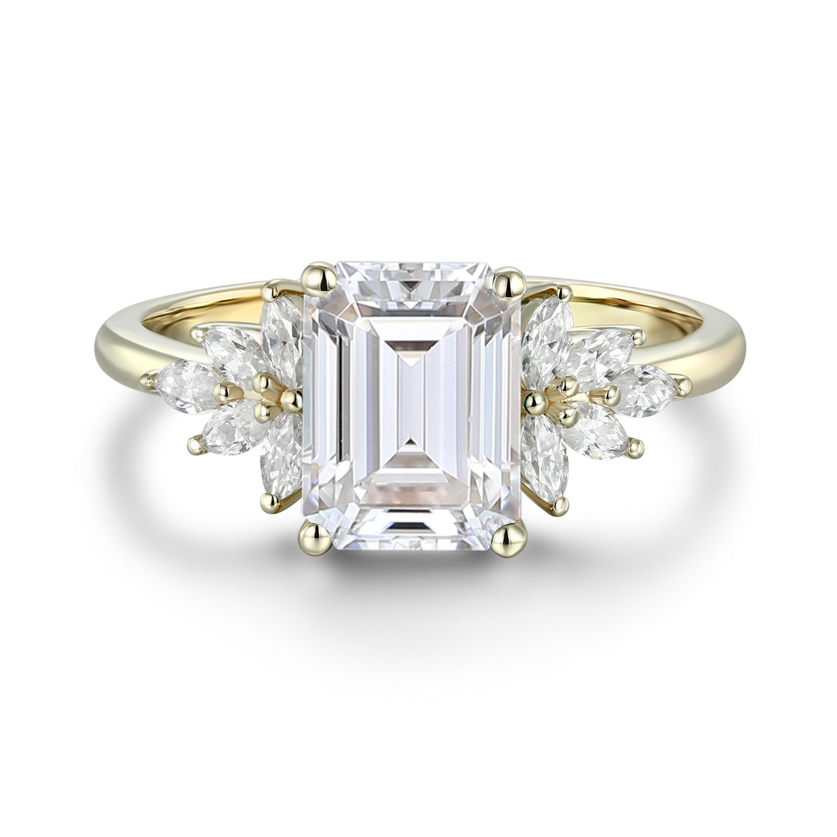 1.75 Carat Emerald cut Moissanite Cluster Engagement ring for Women