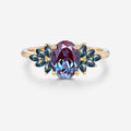 1.5Carat Oval cut Lab Alexandrite Cluster Engagement Ring