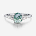 Natural Green Moss Agate Oval cut cluster Engagement Ring