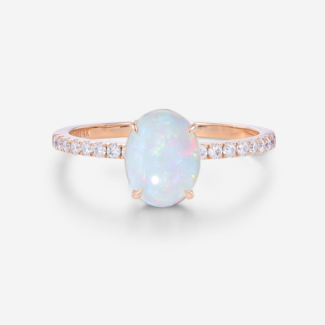 Oval Opal pave band half eternity Engagement ring