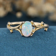 Nature Inspired Oval cut Opal Leaf Engagement Ring