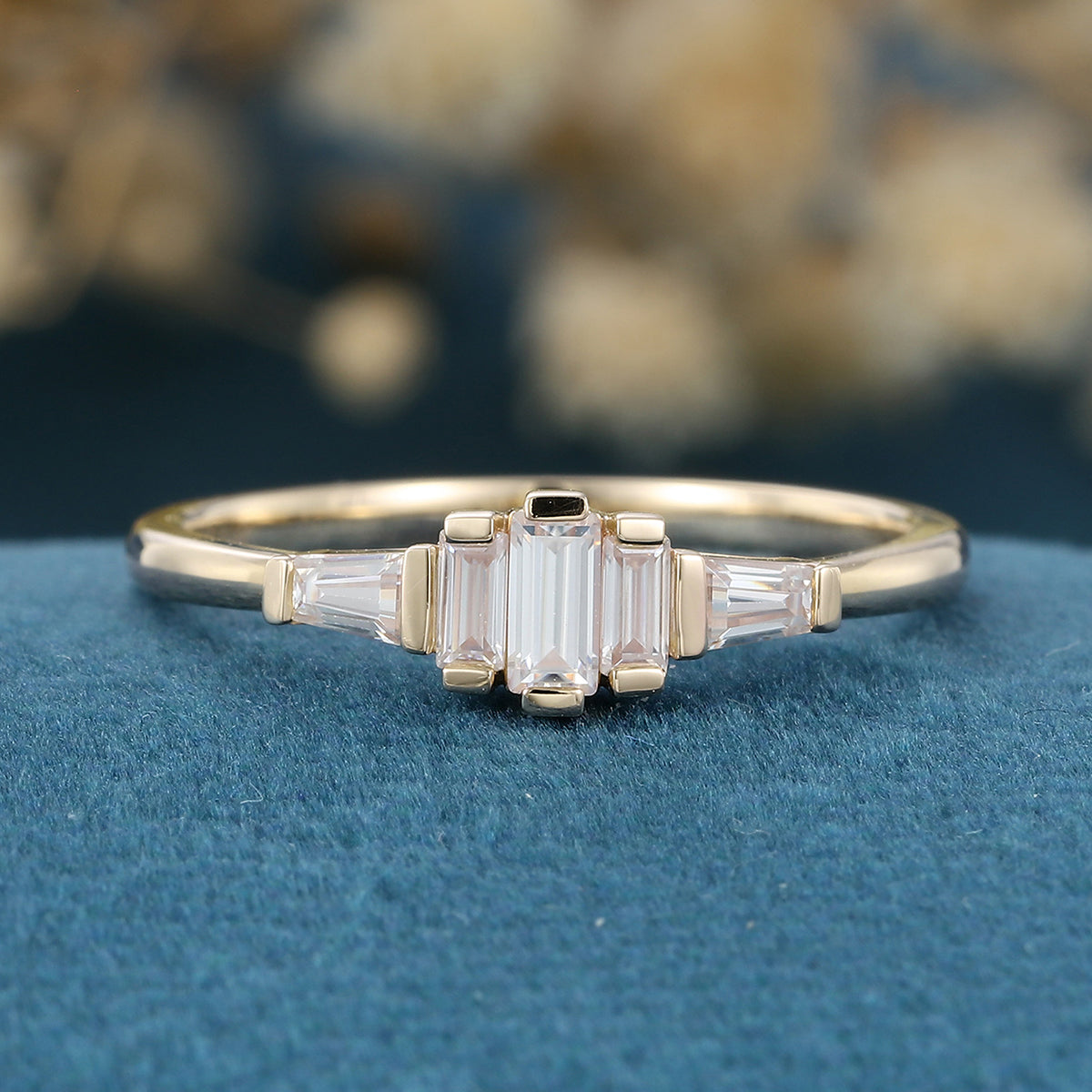 Bezel Set Baguette cut Moissanite | Diamonds Gold Engagement Ring