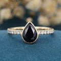 Bezel Set Pear cut Black Onyx Half Eternity Gold Engagement Ring