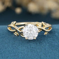 Nature Inspired Roud cut Moissanite Leaf Gold ring set