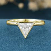 Solitaire Bezel Set Trillion cut Moissanite Gold Engagement ring
