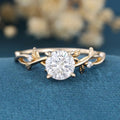 Nature Inspired Round cut Moissanite Leaf Gold Engagement Ring