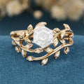 Nature Inspired Hexagon cut Moissanite Leaf Gold ring set