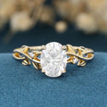 Nature Inspired Oval cut Moissanite Leaf Gold Engagement Ring