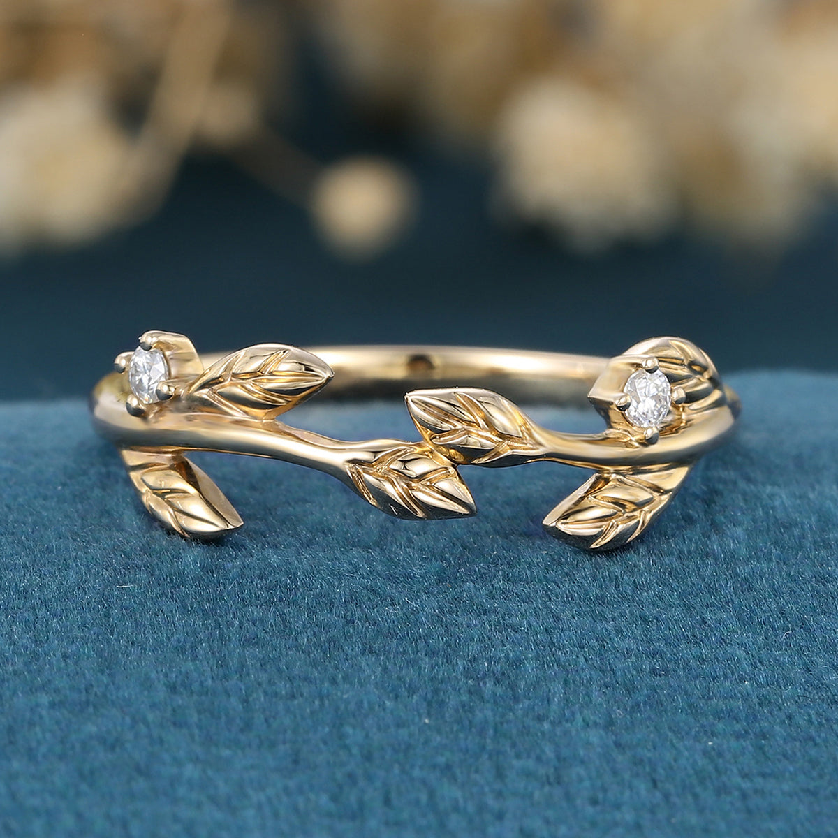 Nature Inspired moissanite | Diamonds Leaf branch stacking wedding ring