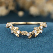 Nature Inspired moissanite | Diamonds Leaf branch stacking Gold wedding ring