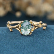 Nature Inspired Oval cut Moss Agate Leaf Engagement Ring