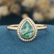 Bezel setting Pear cut Moss Agate Engagement Ring