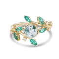 Nature Inspired Round cut Moissanite | Natural Emeralds Gold Engagement Ring