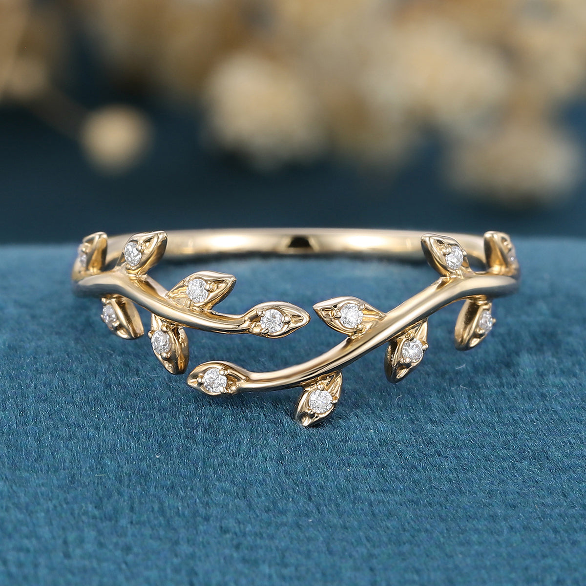 Nature Inspired moissanite | Diamonds Leaf branch stacking Gold wedding ring