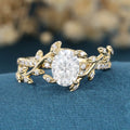 Nature Inspired Oval cut Moissanite Leaf Gold Engagement Ring