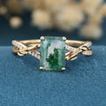 Nature Inspired Emerald cut Moissanite Leaf Gold Engagement Ring