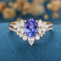 Oval cut Tanzanite Cluster Engagement ring Bridal Set