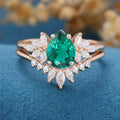 Pear cut Lab Emerald Cluster Engagement ring Bridal Set