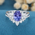 Oval cut Tanzanite Cluster Engagement ring Bridal Set