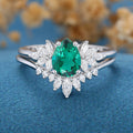 Pear cut Lab Emerald Cluster Engagement ring Bridal Set