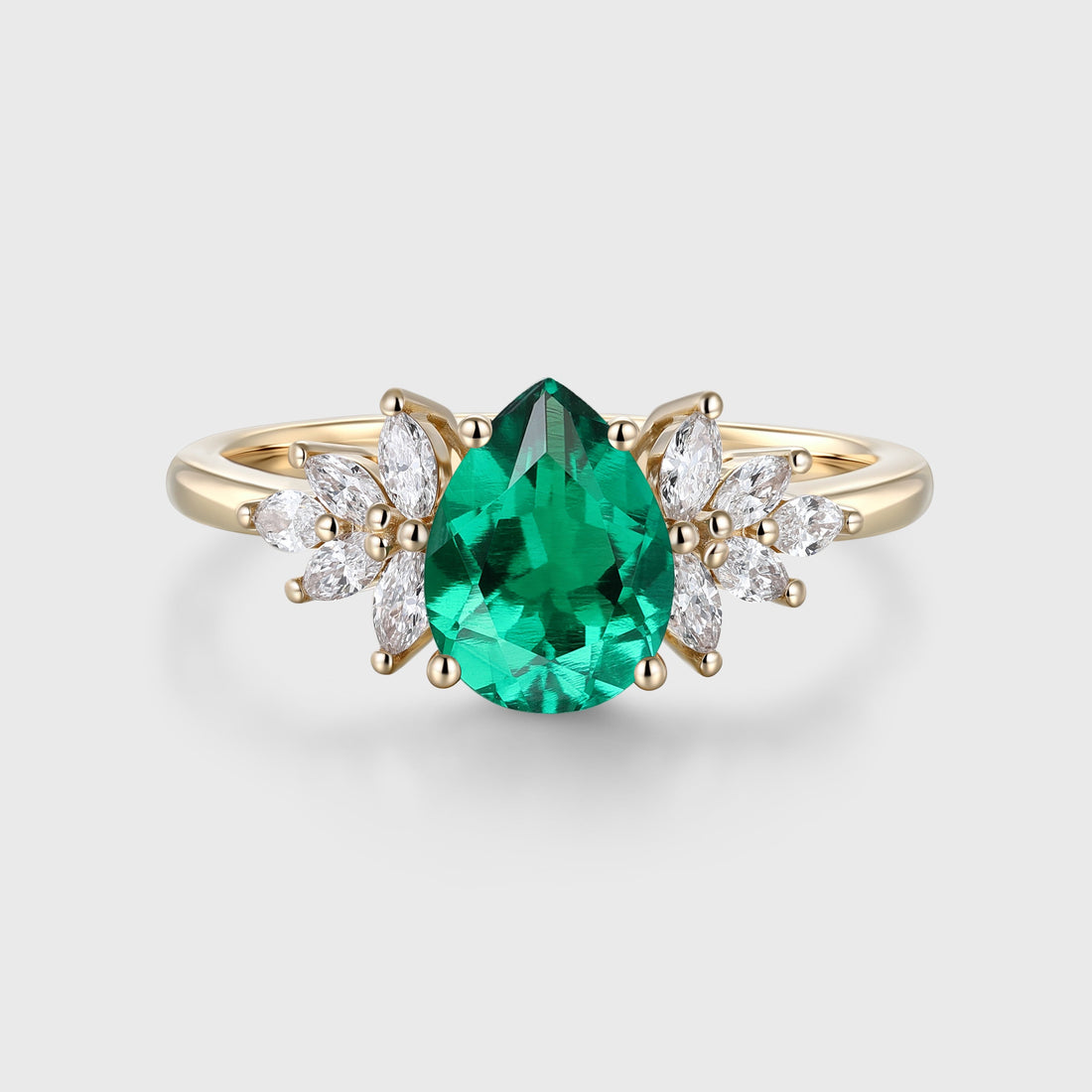 1.2 Carat pear cut Lab Emerald Engagement Ring