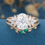 1.5 Carat Vintage Oval cut Cluster Moissanite Engagement Ring Set