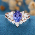 Oval cut Tanzanite Cluster Engagement ring Bridal Set