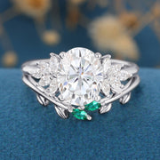 1.5 Carat Vintage Oval cut Cluster Moissanite Engagement Ring Set