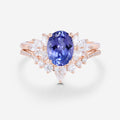 Oval cut Tanzanite Cluster Engagement ring Bridal Set