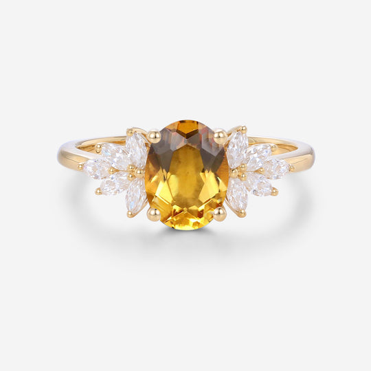1.3Carat Oval cut Citrine Cluster Engagement Ring