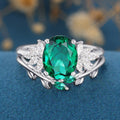 Oval cut Emerald Cluster Engagement ring Bridal Set