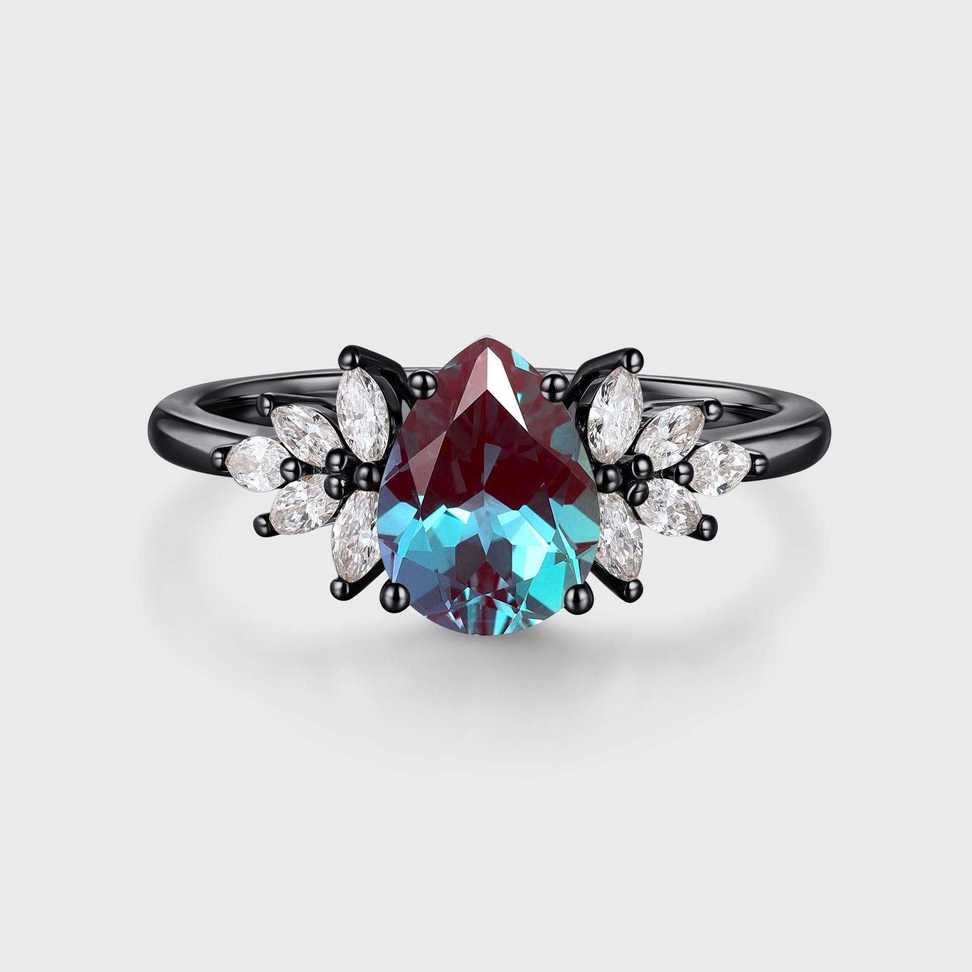 Pear cut Lab Alexandrite Cluster Engagement ring